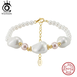 14K Gold Irregular Shell Pearl Chain Bracelet for Women