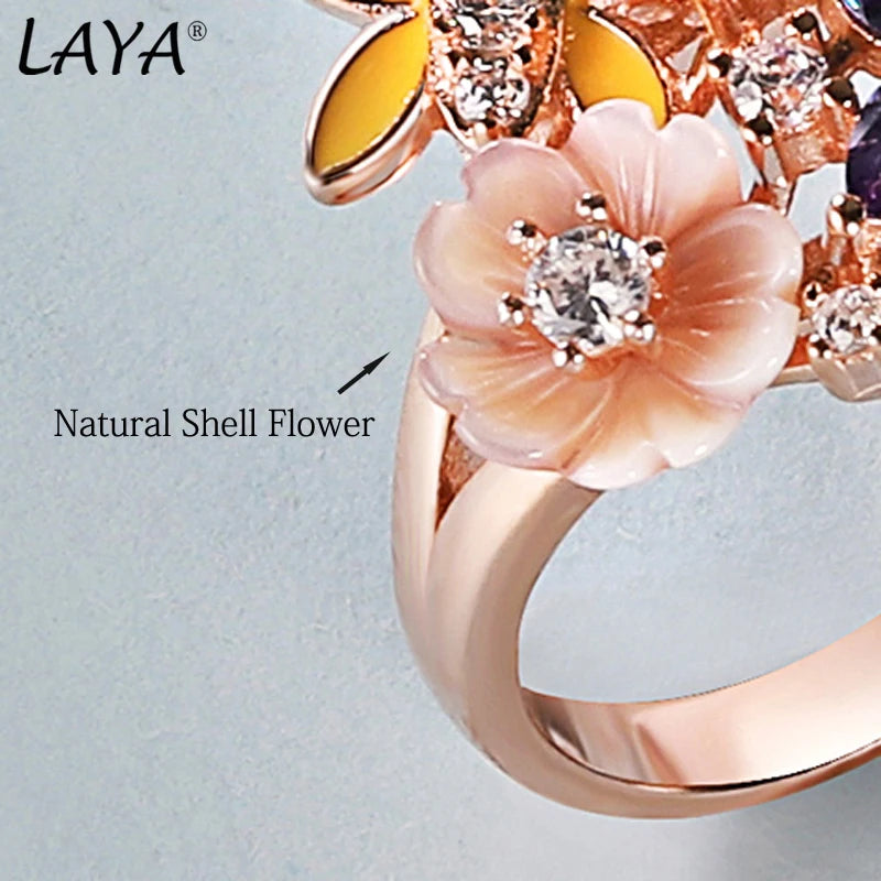 925 Sterling Silver Enamel Flower Ring for Women