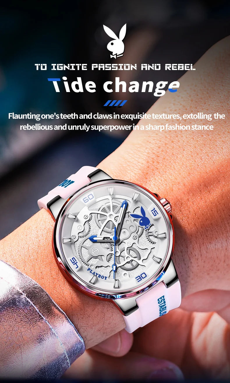 Stainless Steel Silicone Strap Quartz Watch for Men