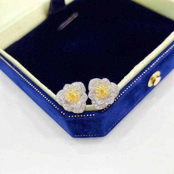 YMFine Jewelry 18K Gold 0.14ct Yellow Diamonds Gemstones Female Drop Earrings for Women Fine Earrings