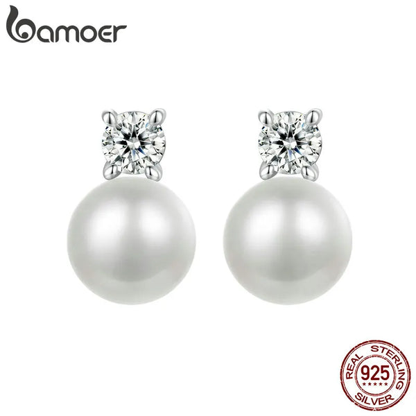 Sterling Silver Moissanite and Freshwater Pearl Stud Earrings for Women