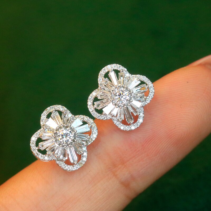 18K White Gold Diamond Clover Earrings for Women