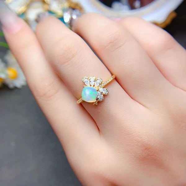 925 Sterling Silver Natural Opal Ring for Women