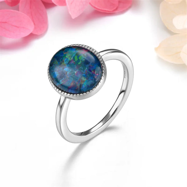 Sterling Silver 3 Carat Created Opal Oval Cut Gemstone Ring for Women