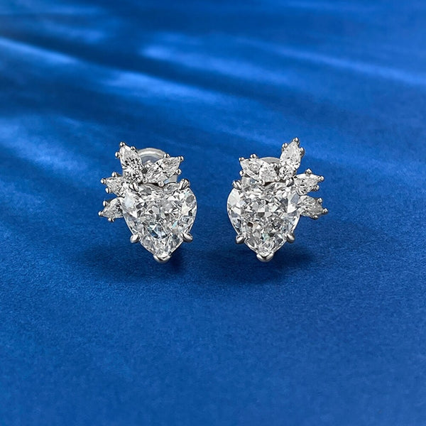 Wong Rain 925 Sterling Silver Crushed Ice Cut Heart Lab Sapphire Gemstone Ear Srud Earrings Wedding Party Gift Jewelry Wholesale