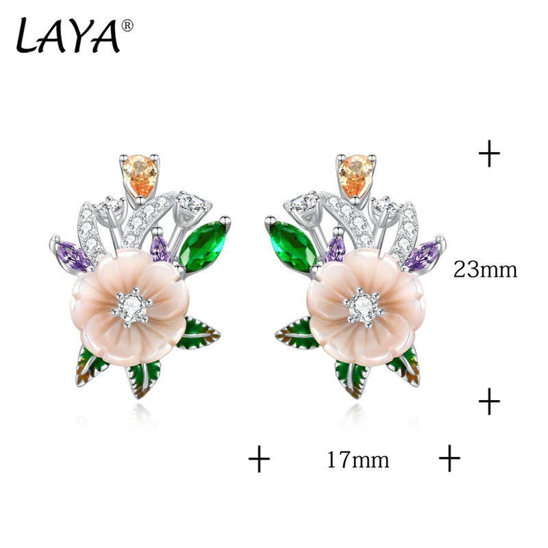 925 Sterling Silver Shell Flower Earrings with White Champagne Zircon for Women