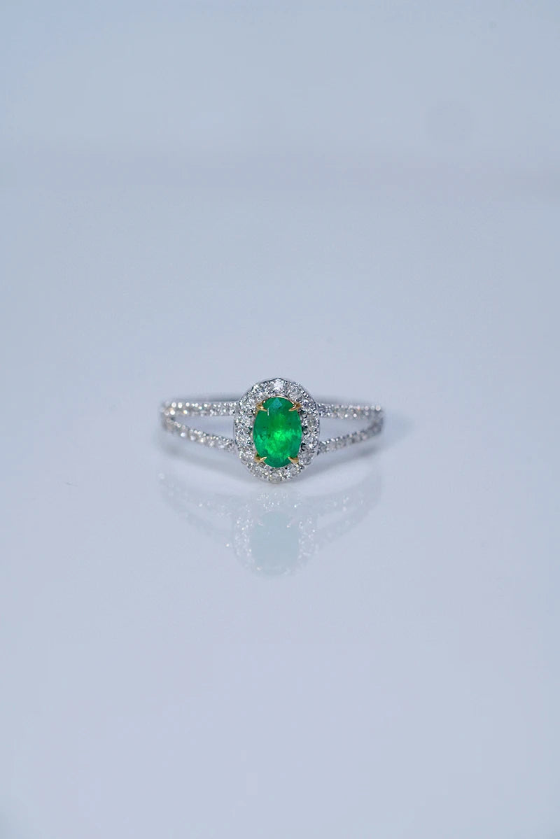 18K White and Yellow Gold Natural Emerald and Diamond Ring for Women