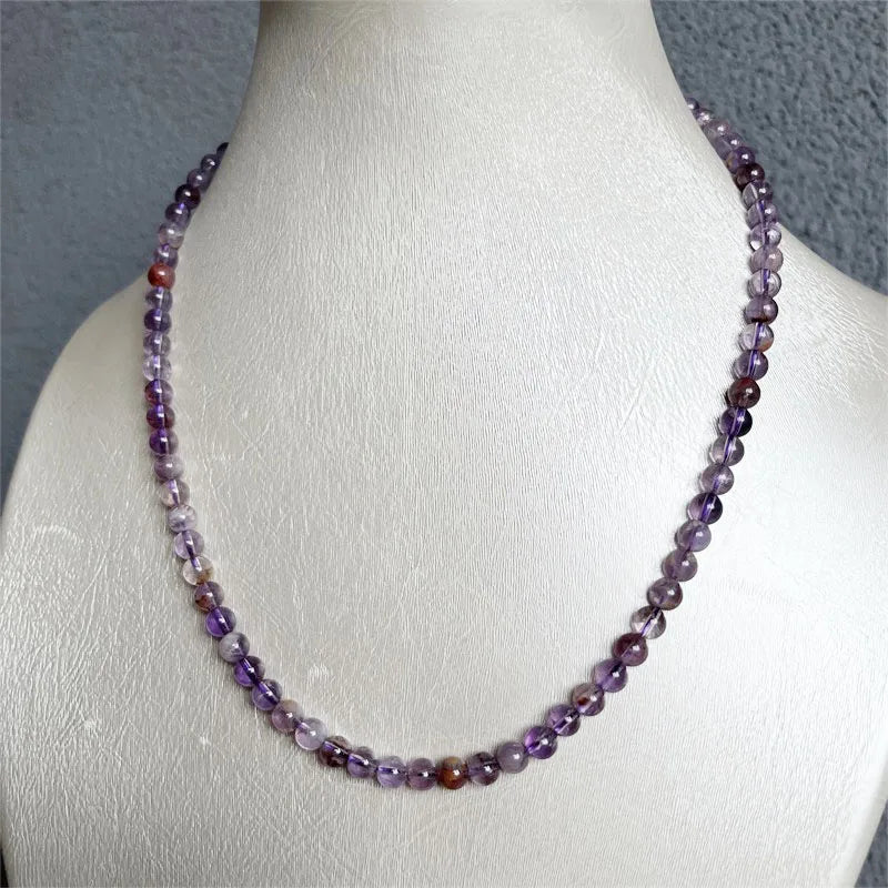 Sterling Silver Purple Ghost Quartz Ball Bead Necklace for Women