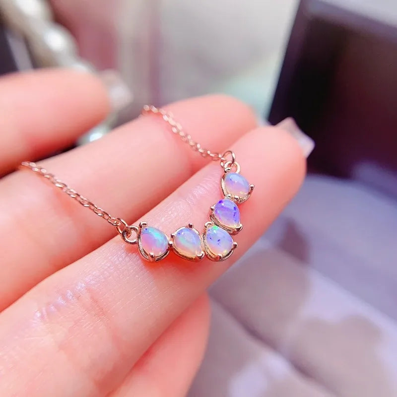 925 Silver Natural Opal Pendant Necklace for Women