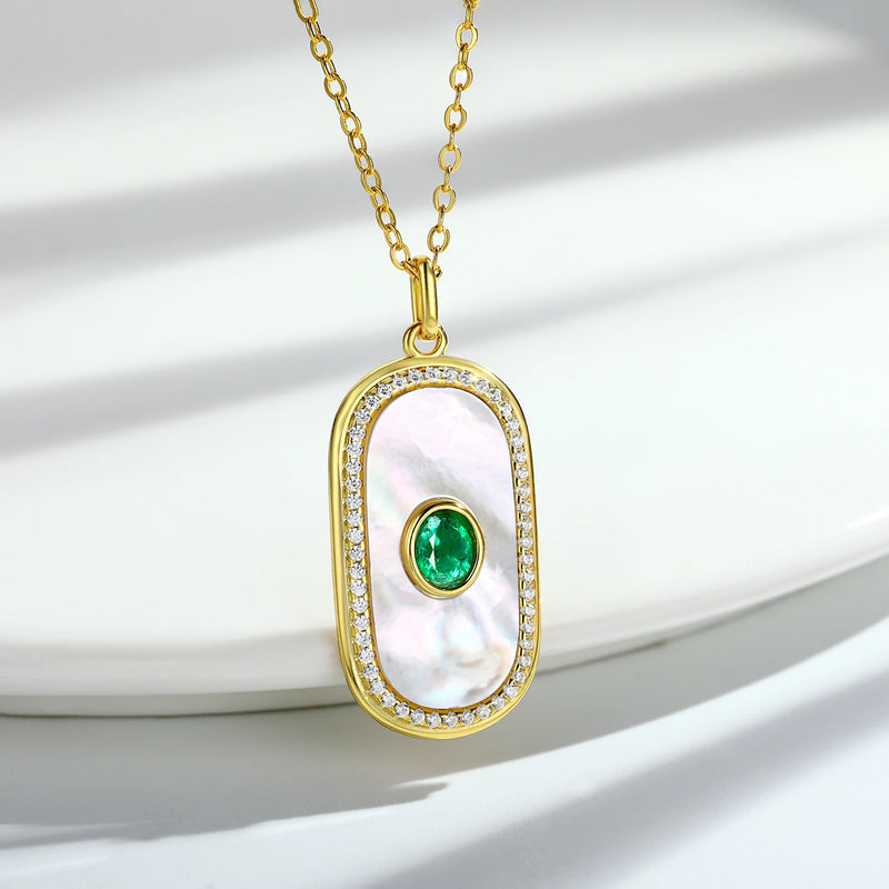 18k Gold Plated Sterling Silver Emerald Pendant Necklace for Women