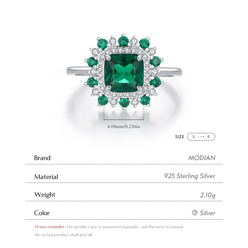 Sterling Silver Green Zirconia Square Ring for Women