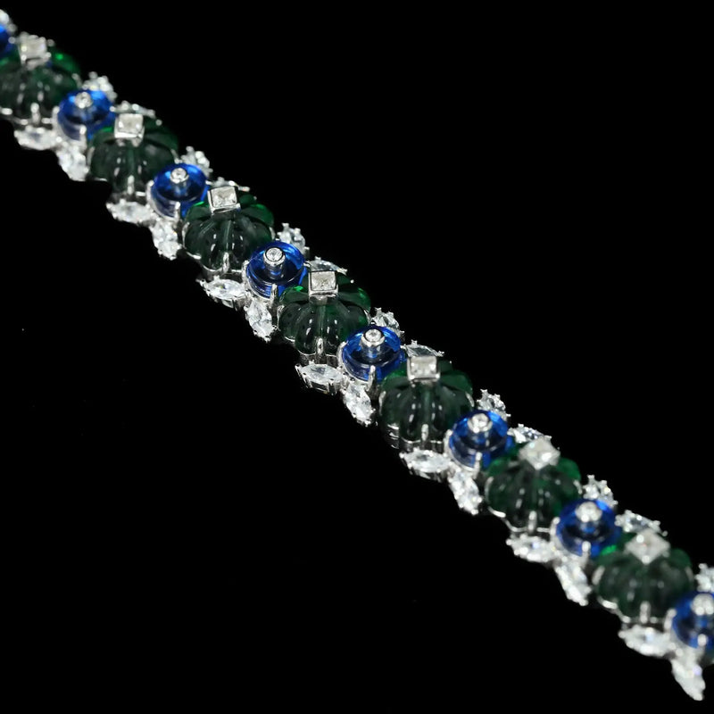 Sterling Silver Lab Sapphire High Carbon Diamonds Gemstone Bracelet