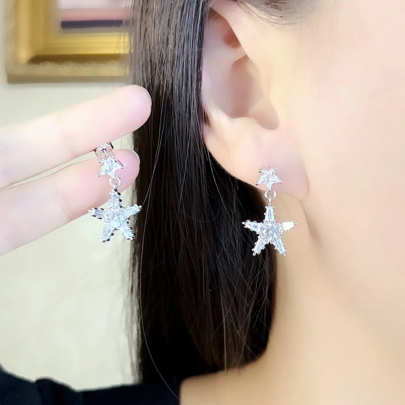 Sterling Silver White Star Earrings