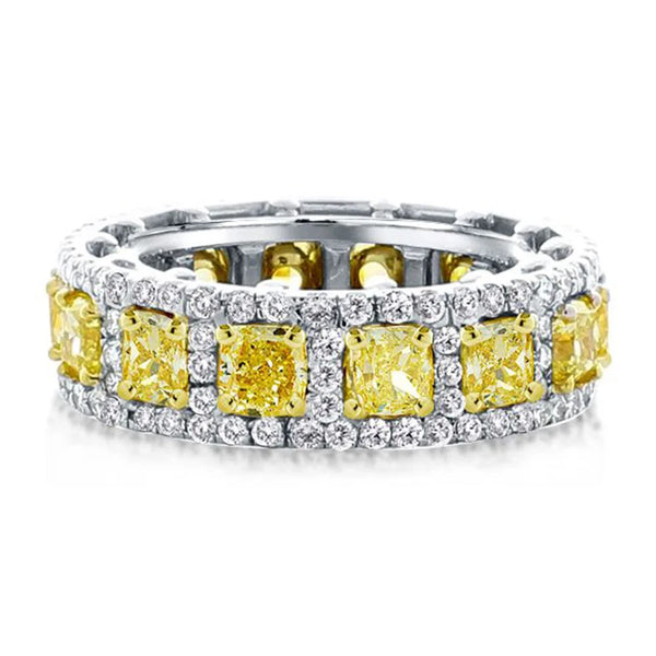 Sterling Silver Cushion Cut Fancy Yellow Sapphire and Moissanite Diamond Ring for Women