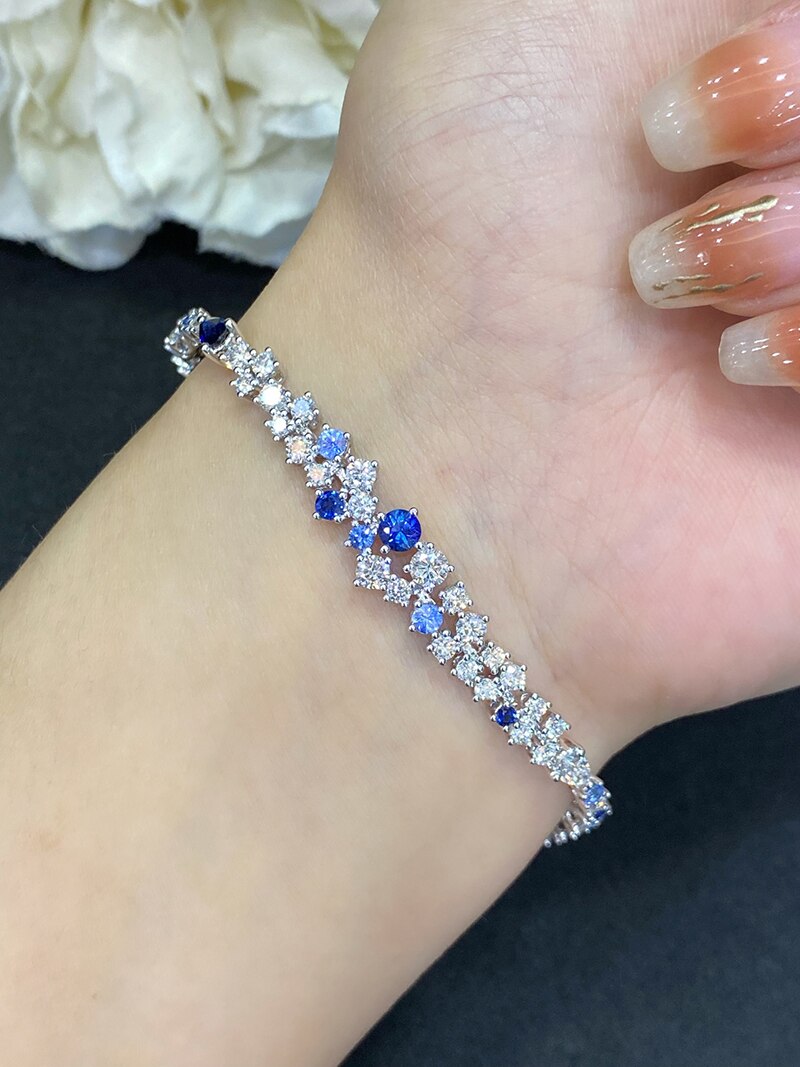 18K White Gold Radiant Blue Sapphire Bracelet