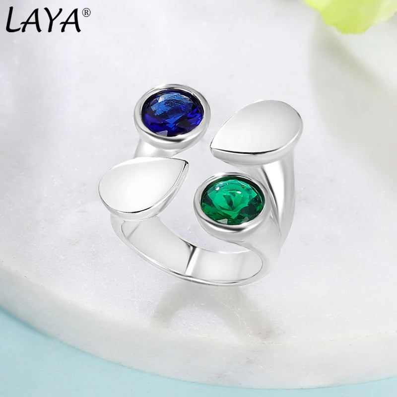 925 Sterling Silver Synthetic Blue & Green Zircon Crystal Irregular Ring for Men and Women