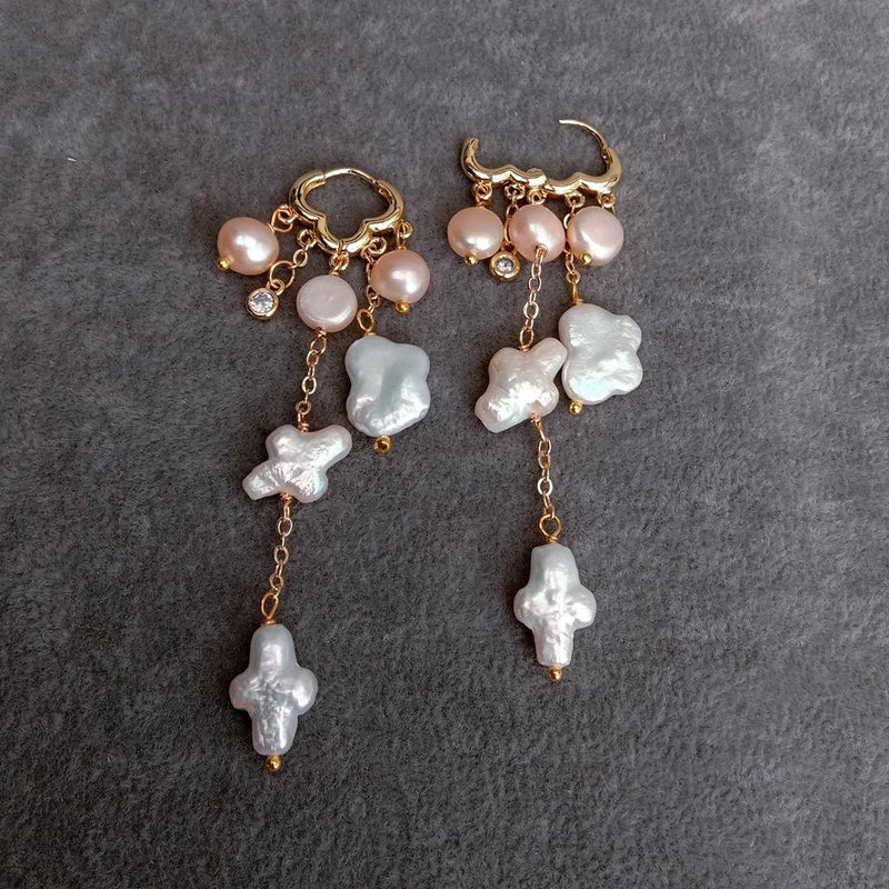 Y.YING Multi Shape Freshwater Pearl Dangle Earrings Gold Plated Cloud Hoop Earrings Jewelry For Women