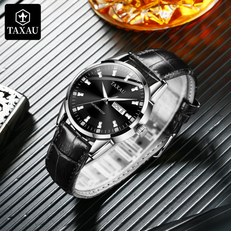 Stainless Steel Leather Fashion Quartz Watch for Men