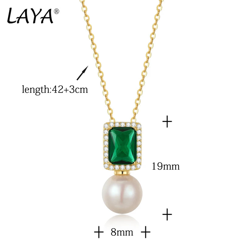 925 Sterling Silver Shell Pearl Pendant Necklace with Green Zircon for Women