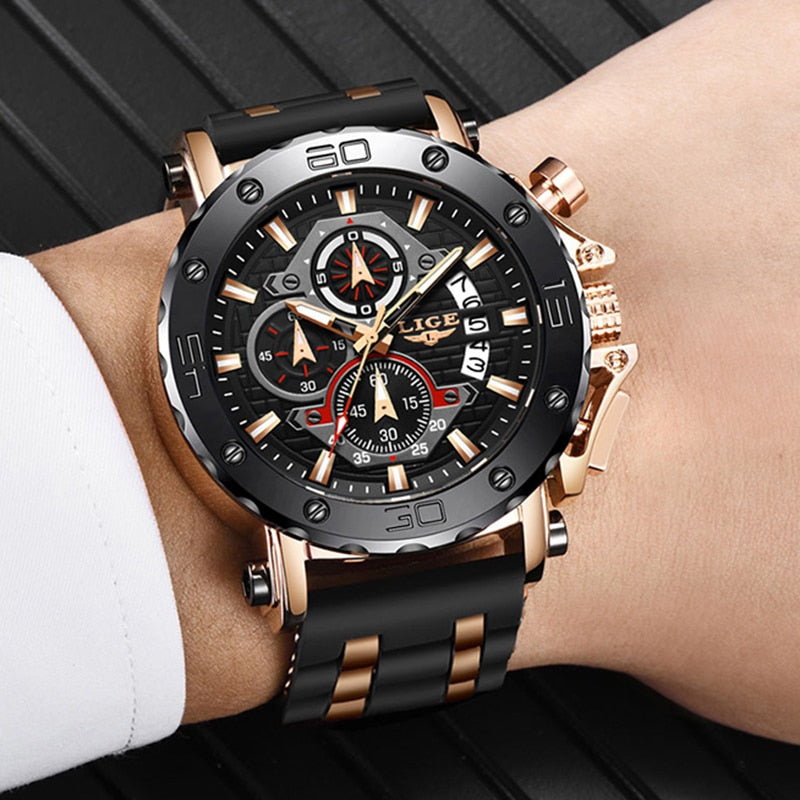 Stainless Steel Silicone Chronograph Date Luminous Watch for Men