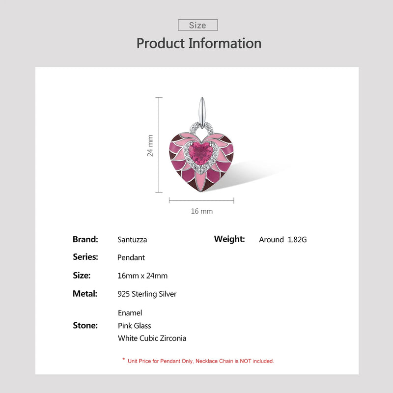 925 Sterling Silver Pink Stone Enamel Lovely Heart Pendant