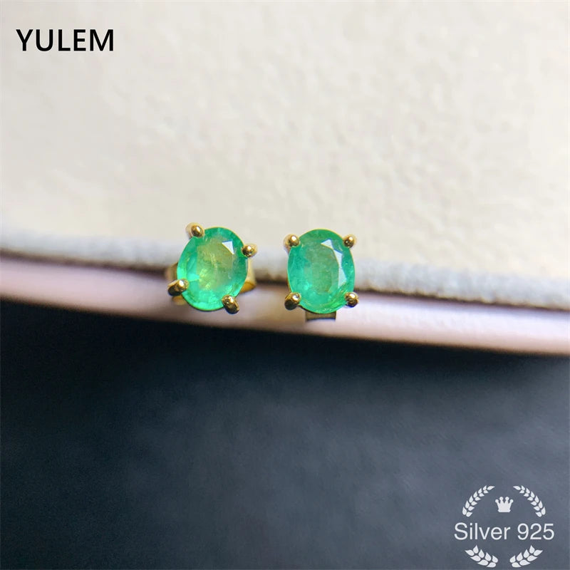 S925 Silver Emerald Studs 4mmx5mm for Women