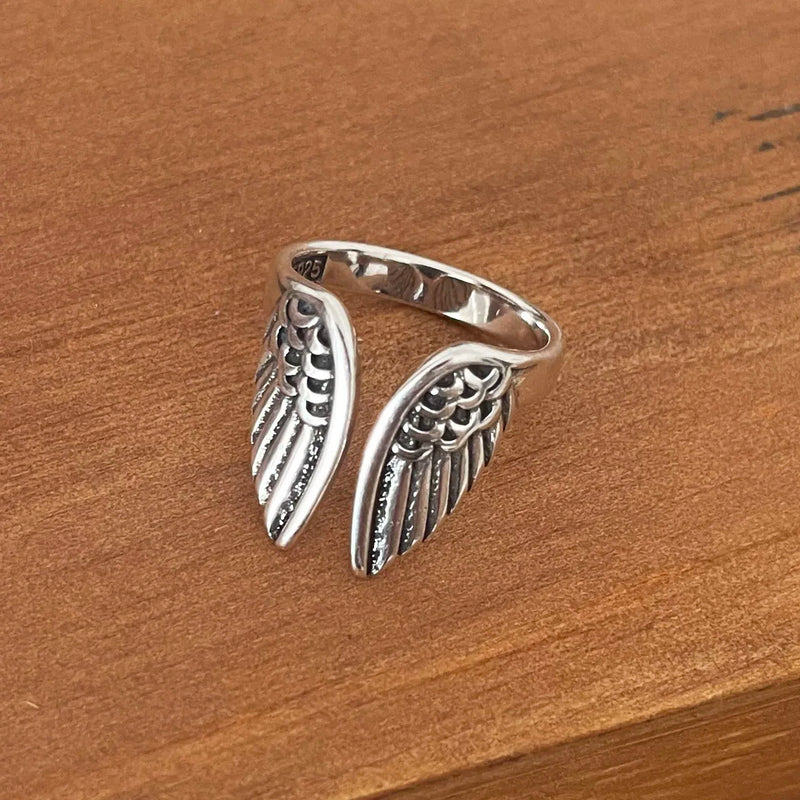 Sterling Silver Open Wing Shape Adjustable Ring for Women Men