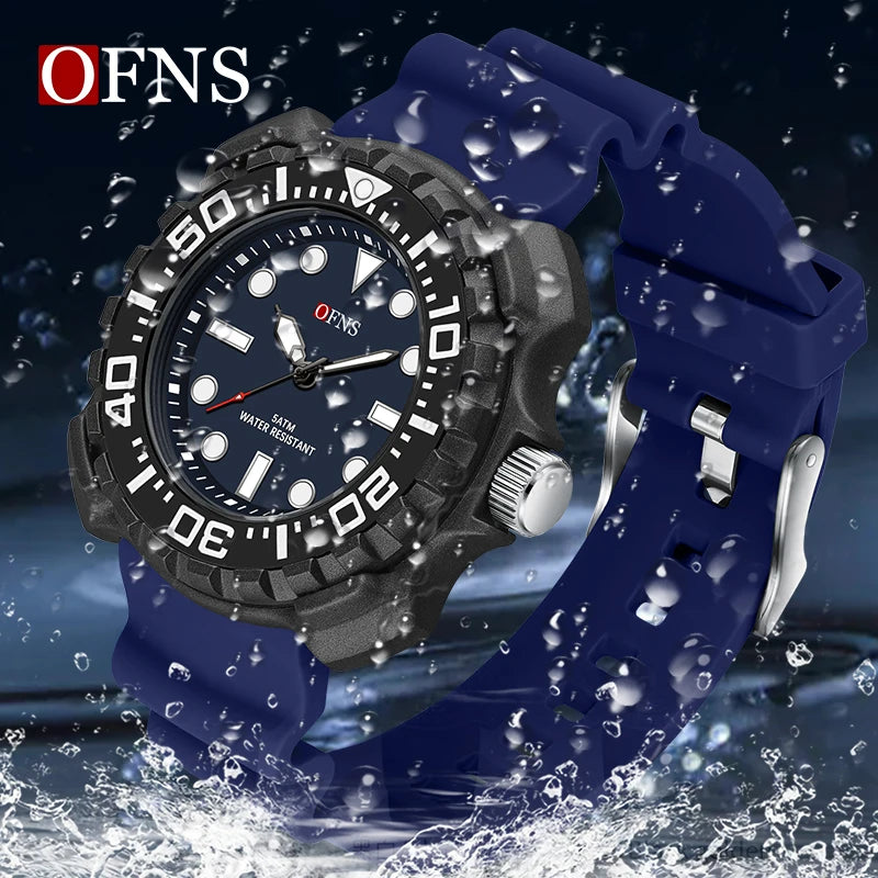 Quartz Silicone Strap 50M Waterproof Sport Watch for Men