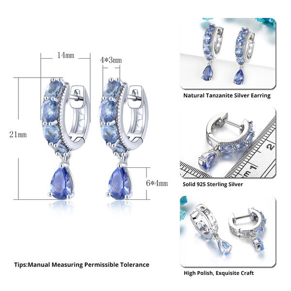 Sterling Silver Light Blue Tanzanite Stud Earrings 2.00 ctw for Women