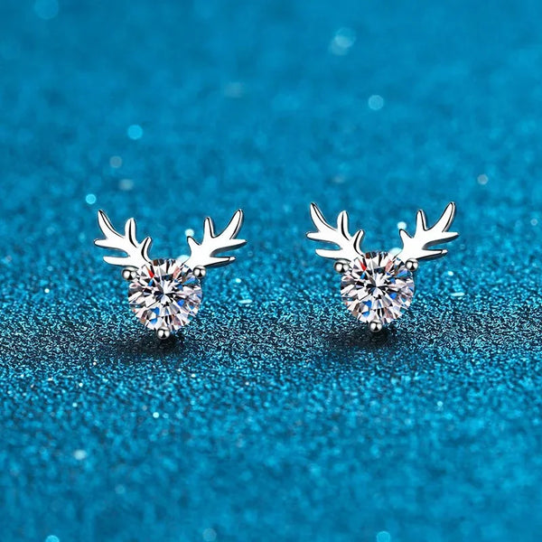 Sterling Silver 1CT Moissanite Antler Earrings for Women