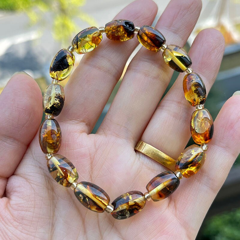 Sterling Silver Natural Amber Bracelet for Unisex