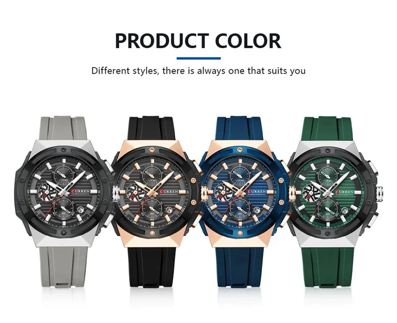 Stainless Steel Silicone Sports Watch with Chronograph for Men