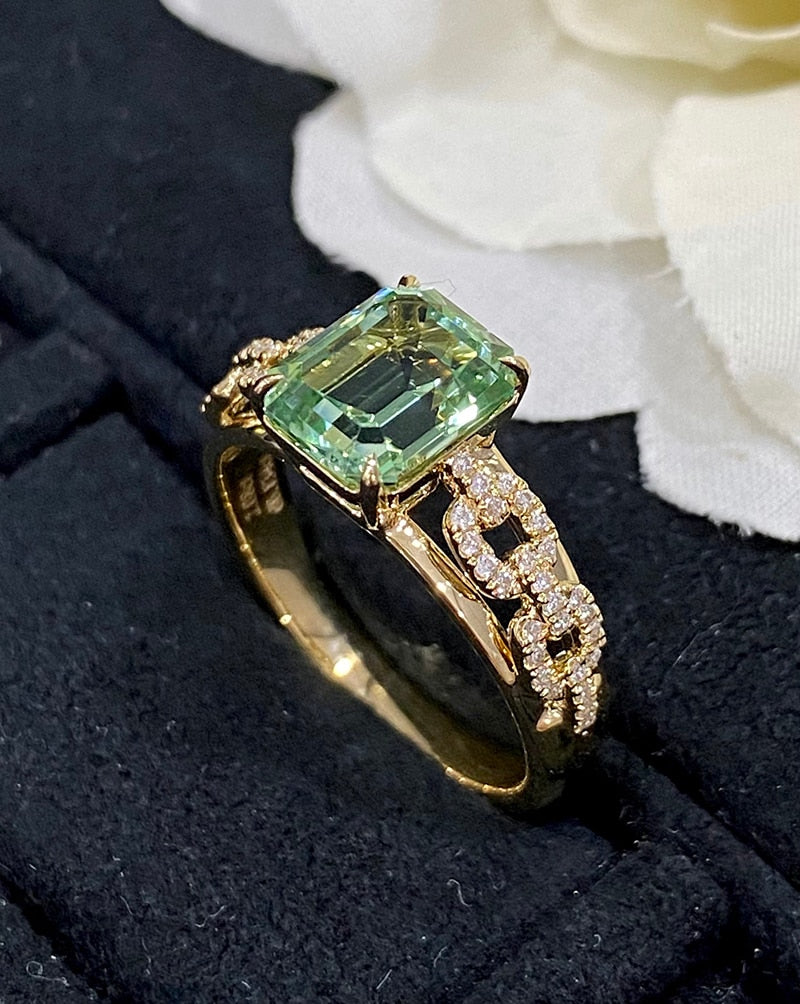 18K White Gold Green Tourmaline Ring for Women