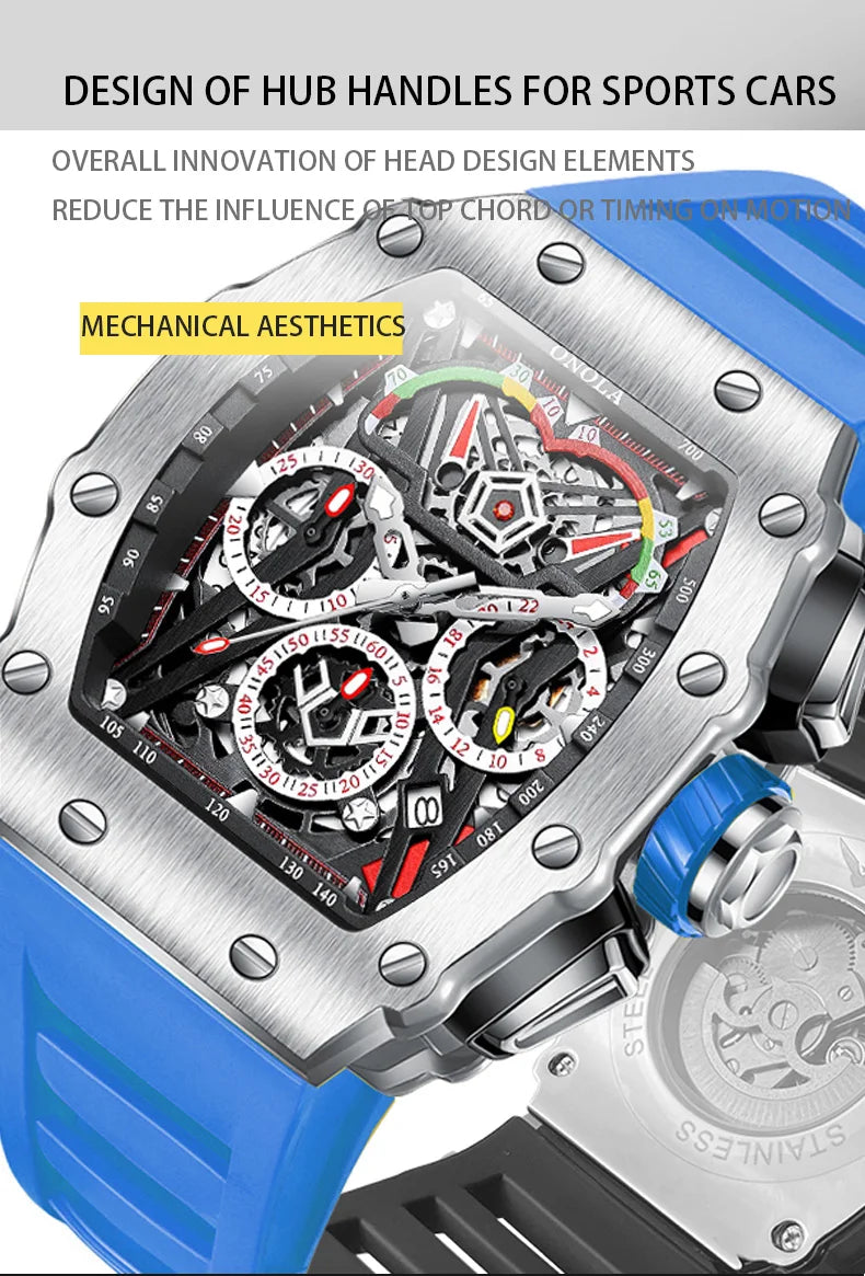 Stainless Steel Automatic Mechanical Watch with Unique Design for Men