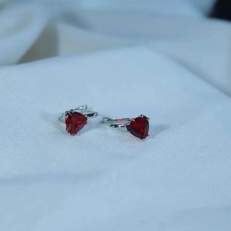 Sterling Silver 925 Garnet Trillion Clip Earrings for Women