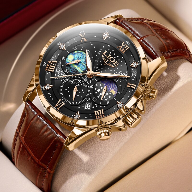 Stainless Steel Leather Waterproof Luminous Watch for Men