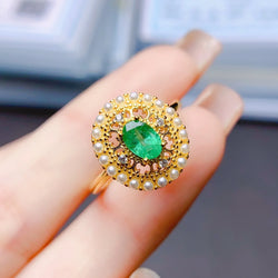 Sterling Silver Natural Emerald Ring for Women