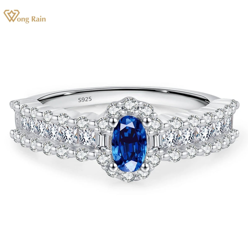 925 Sterling Silver Sapphire 0.15ctw Diamond Ring for Women