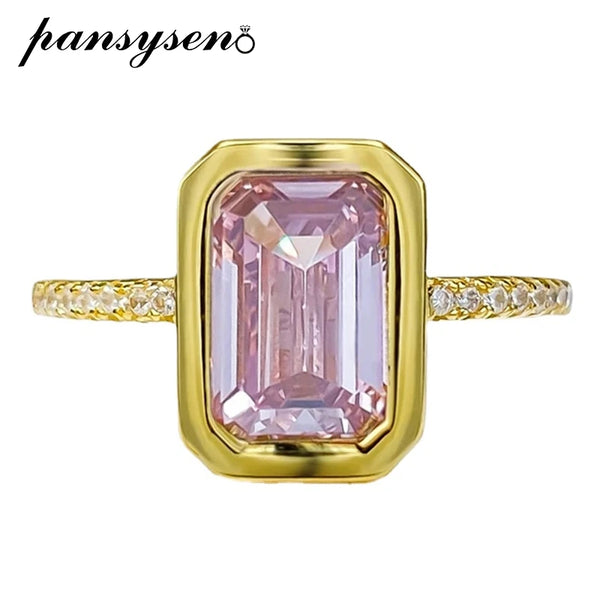 925 Sterling Silver 0.50ctw Pink Sapphire Asscher Cut Engagement Ring for Women