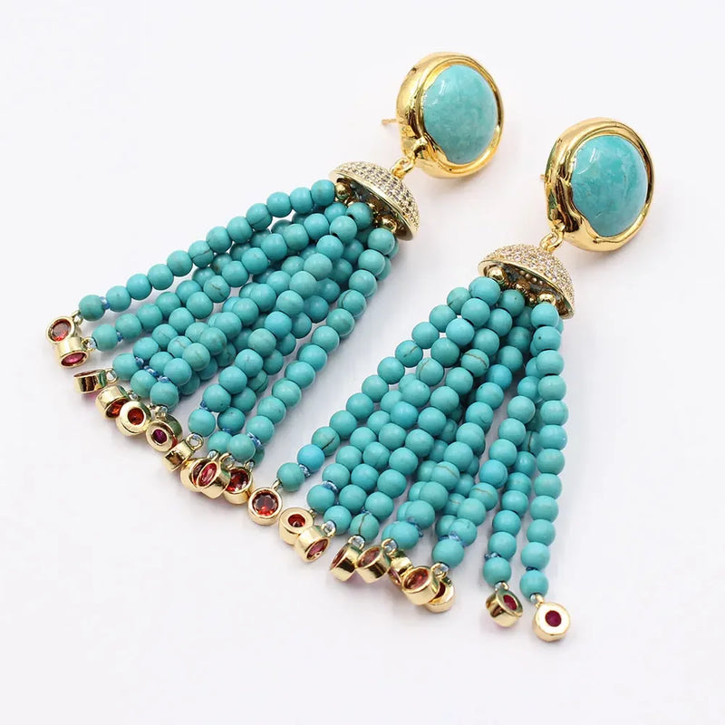 Gold Plated Turquoise Stud Earrings with CZ Accent