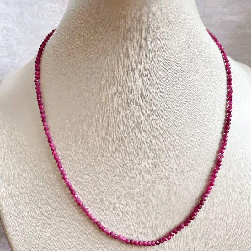 Sterling Silver Purple Red Ruby Necklace Strand, 3MM & 4MM Jewelry for Women