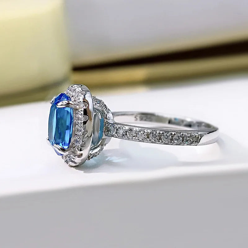 925 Silver Sapphire Blue Topaz Ruby Wedding Ring for Women