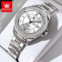 OLEVS Women's Watches Young Girl Fashion Elegant Original Quartz Famale Wristwatch Drill Ring Dial Date Week Waterproof Luminous