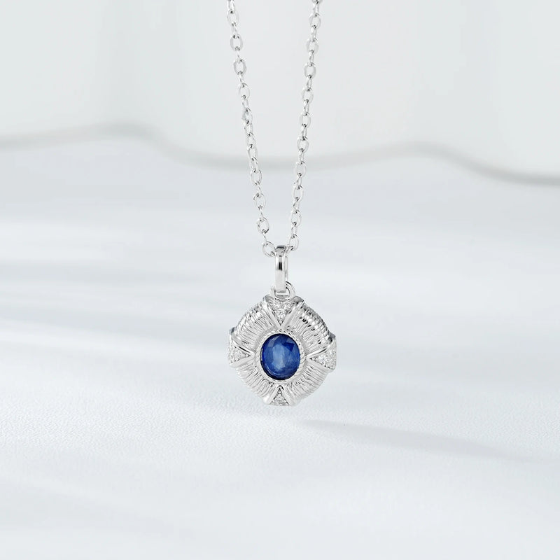 Sterling Silver Natural Sapphire Pendant Necklace For Women