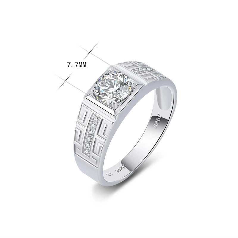 925 Sterling Silver 1ct Moissanite Statement Ring for Men