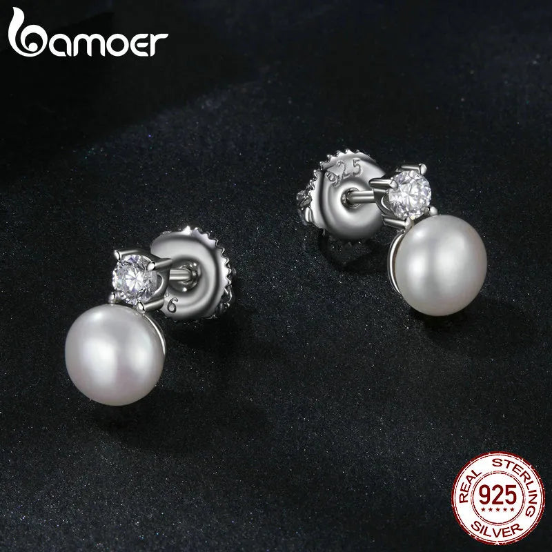 Sterling Silver Moissanite and Freshwater Pearl Stud Earrings for Women