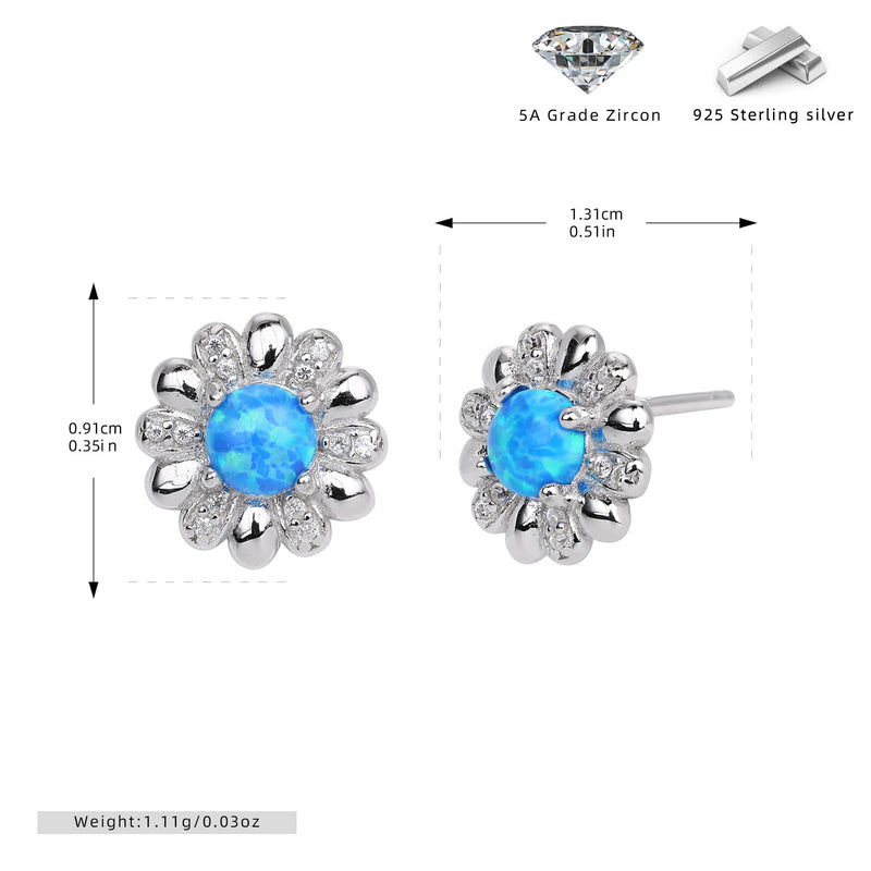 Sterling Silver Micro Opal Flower Stud Earrings for Her