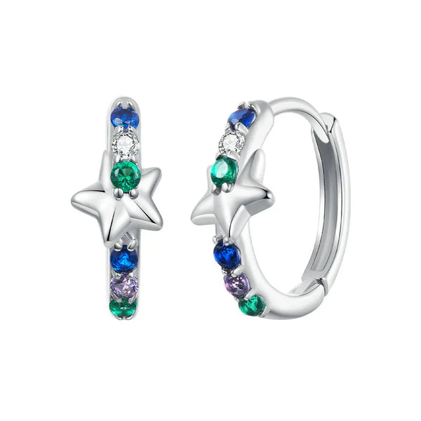 925 Sterling Silver Multicolor CZ Huggie Hoop Earrings for Women Girls