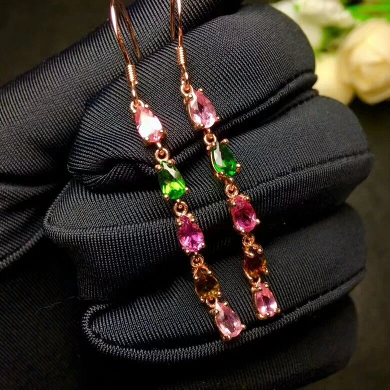 925 Silver Natural Tourmaline Water Drop Earrings for Women