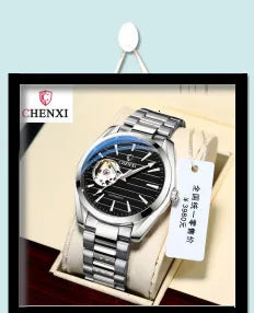 Stainless Steel Square Automatic Mechanical Watch with Date and Week for Men